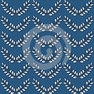 Chevron lines of leaves on blue