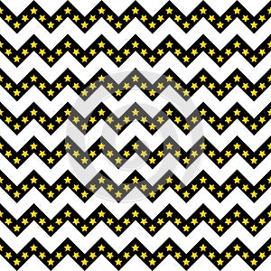 Chevron pattern seamless vector arrows and stripes design black and white with gradient golden stars