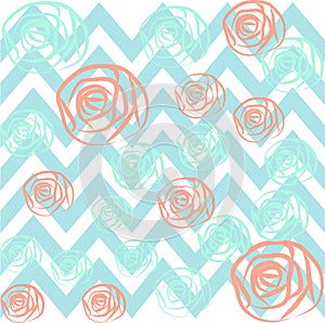 Chevron roses preppy pink blue background photo