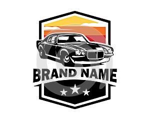 1970 chevy camaro car logo isolated on white background side view.