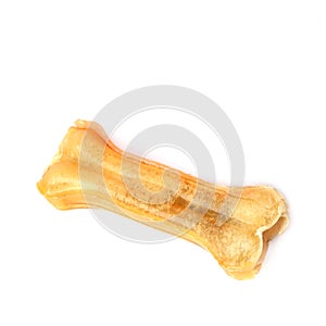 Chewing bone for pets isolated on white background. Free space for text