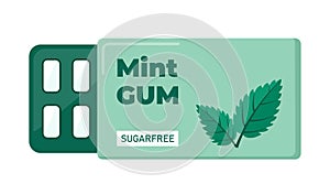 Chewing gum in a blister pack, mint flavor. bubble gum for dental hygiene. Vector illustration