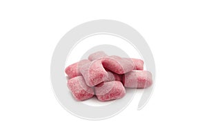 Chewing pink gum pieces isolated on white background