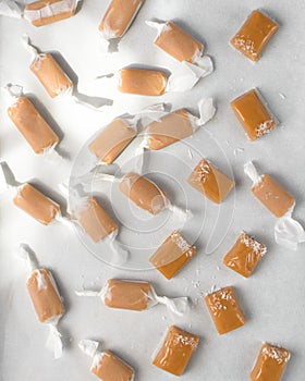 chewy salted caramels wrapped and unwrapped