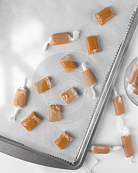 chewy salted caramels wrapped and unwrapped