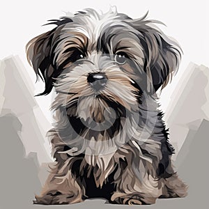 Chewy: Shabby Puppy Painting In Gray And Brown photo