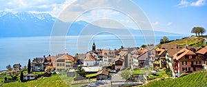 Chexbres village on Lake Geneva in Lavaux vineyard terrace region, Lausanne, Switzerland