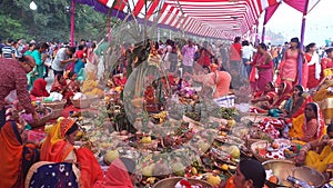 Chhath Festival worshipping setting sun, Nepal