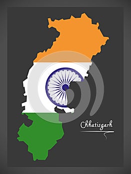 Chhatisgarh map with Indian national flag illustration