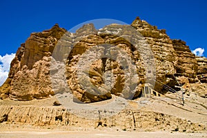 Chhoser Jhong aka Sky Cave a man made cave area in desert of Upper Mustang in Nepal