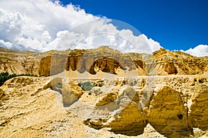 Chhoser Jhong aka Sky Cave a man made cave area in desert of Upper Mustang in Nepal