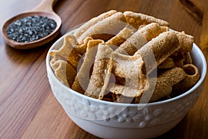 Chia Chips or Crackers in a bowl.