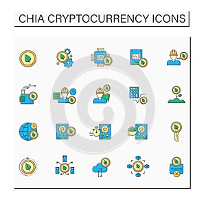 Chia cryptocurrency color icons set