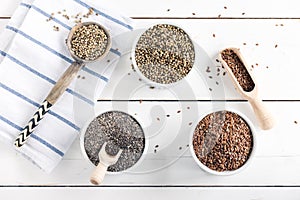 Chia, hemp and flax seeds super foods