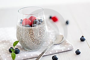 Chia pudding with almond milk and fruit