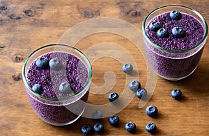 Chia pudding with blueberries, blackberries. Generative AI