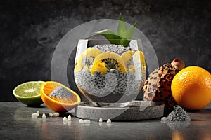 Chia Pudding With Tropical Fruits. Generative AI