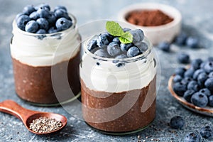 Chia pudding with yogurt and chocolate