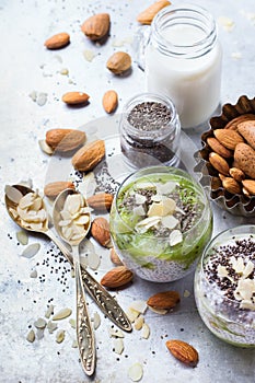 Chia seed pudding with almond milk and fresh fruit topping