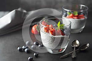 Chia seed pudding with berries. Healthy breakfast