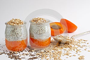 Chia seed puddings with fresh apricot and oat meals