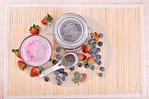 Chia seeds with fresh berries juice, healthy nutritious anti-oxidant drinks