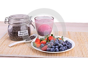 Chia seeds with fresh berries juice, healthy nutritious anti-oxidant drinks