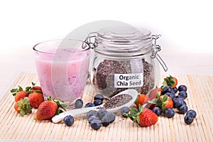 Chia seeds with fresh berries juice, healthy nutritious anti-oxidant drinks