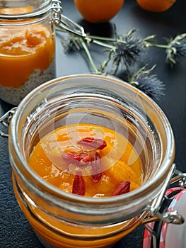 Chia seeds in the jar with mango photo