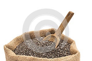 Chia seeds in a sack