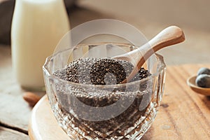 Chia seeds on white background. Chia seeds also known as superfood and used in a wide spectrum of diets