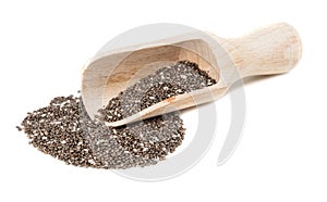 Chia seeds in a wooden scoop