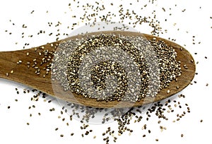 Chia seeds on wooden spoon