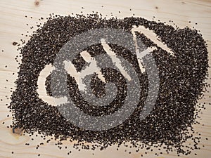 Chia seeds. Chia word made from chia seeds.