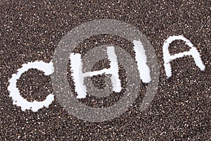 Chia word made from chia seeds background