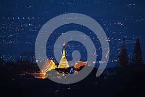 Chiang Mai night light landscape from Doi Suthep , Thailand.