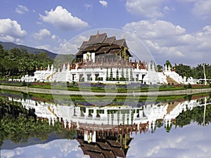 Chiang Mai Royal Flora Ratchaphruek Park with reflex and beautiful sky,Thailand