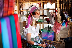 Chiang Mai, Thailand - APRIL 22, 2015: The village of long-necked women. Hilltribe Villages.