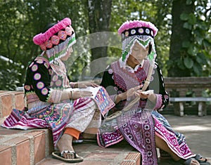 Chiang Mai, Thailand, Hmong children in traditional dress at Doi Suthep temple