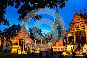 Chiang Mai, Thailand. Illuminated temples of Phra Singh