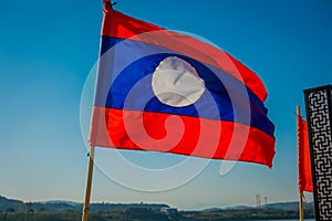 CHIANG RAI, THAILAND - FEBRUARY 01, 2018: Outdoor view of a flag with the colors of national flag wavering in the pier