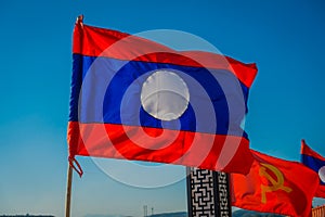 CHIANG RAI, THAILAND - FEBRUARY 01, 2018: Outdoor view of a flag with the colors of national flag wavering in the pier