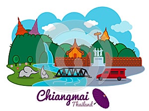 Chiangmai city of thailand - cartoon landmark traval location vector design