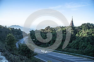 Chiangmai, Doi Inthanon - December 03, 2018: Tourist travel to see beautiful sceneric of Doi Inthanon Natural Park in the morning