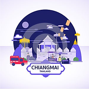 Chiangmai ladscape icon concept. chiangmai street food - vector