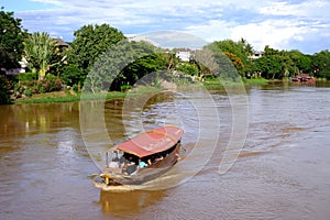 Chiangmai The oldcity, beautiful Ping river under blue sky and clouds.