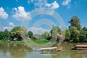 Chiangmai The oldcity, beautiful Ping river under blue sky and clouds.