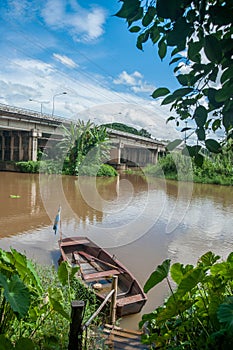 Chiangmai The oldcity, beautiful Ping river under blue sky and clouds.