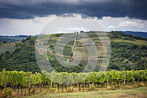 Chianti hills with vineyards. Tuscan Landscape between Siena and Florence. Italy