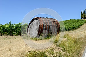 Chianti wine barrel on a Wineyard in Tuscany